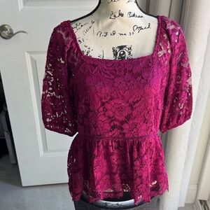 NWOT Nanette Lepore Magenta lined Lace Blouse with back zipper